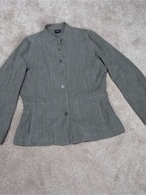 Eileen Fisher petite small blazer/jacket button  front peplum look grey EUC